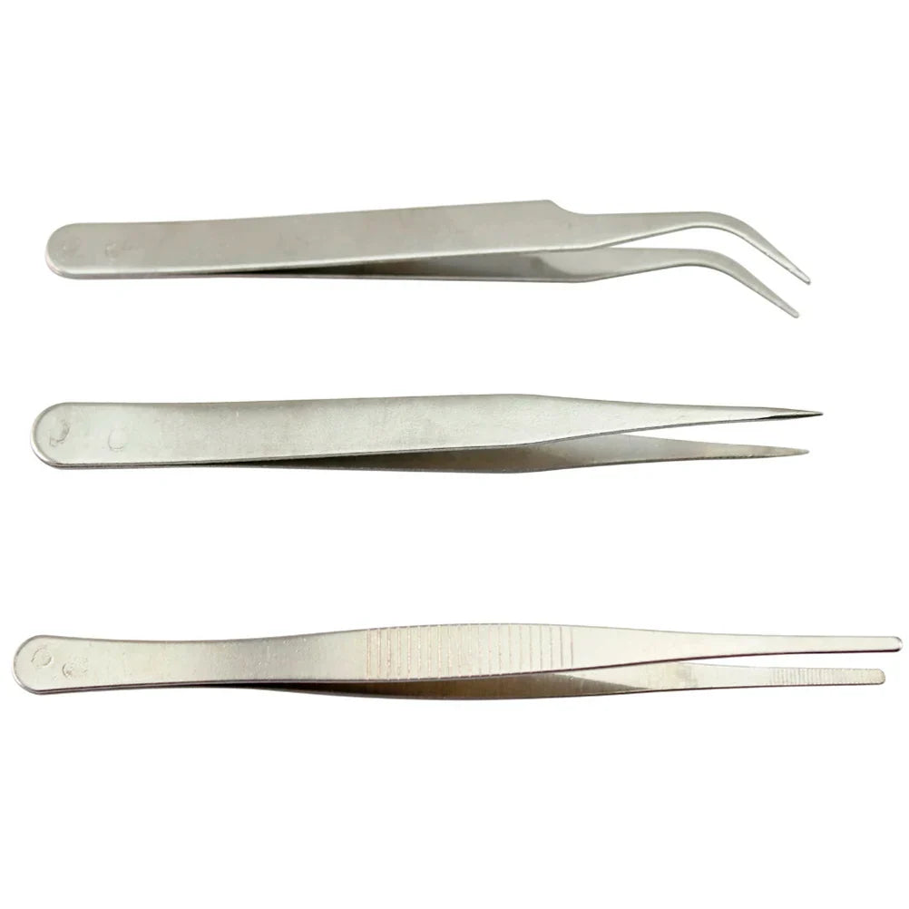 3-Piece Stainless Steel Precision Tweezers Set – Electronics Repair