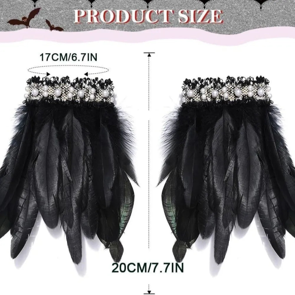 Feather Wrist Cuffs – Lace Pearl Arm Cuffs for Halloween & Carnival