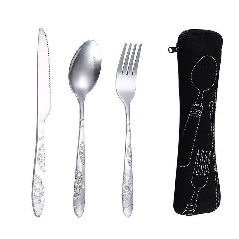 Stainless Steel Travel Cutlery Set with Zipper Pouch – 3 Pc