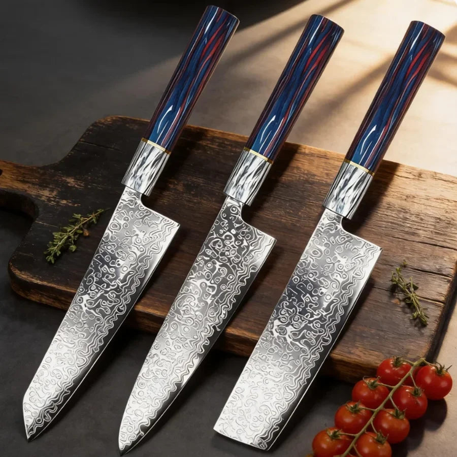 Damascus Chef's Knife – Japanese Steel & Colorful Wood Handle