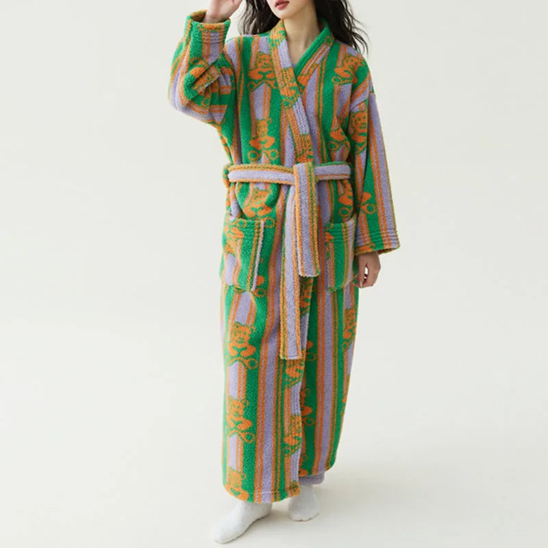 Women's Thick Coral Velvet Robe – Flannel Printed Loungewear
