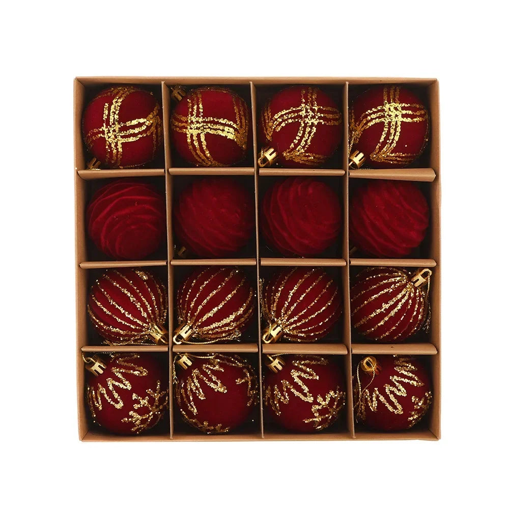 16-Pack Velvet Flocked Christmas Ball Ornaments – Red & Green 6cm