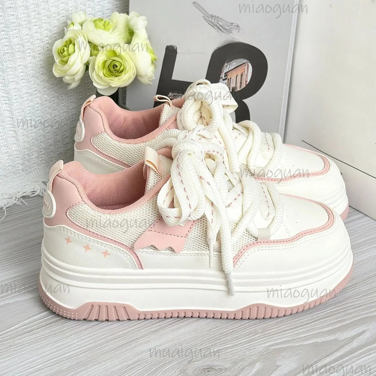 Women's Lace-Up Vulcanized Flat Sneakers | Mixed Color Casual