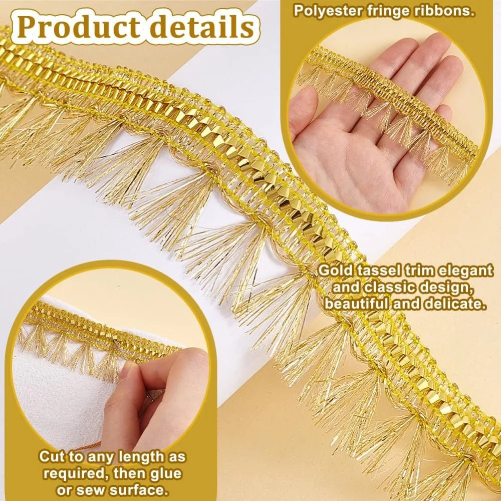 Gold Fringe Tassel Lace Ribbon 15 Yards – 27mm Polyester Trim