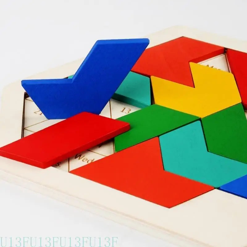 Wood Hexagon Tangram Puzzle – STEM Brain Teaser for Kids & Adults
