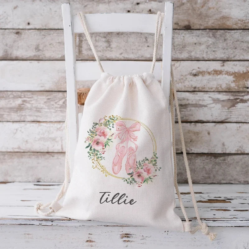 Personalized Ballet Drawstring Backpack | Custom Gift Bag for Girls