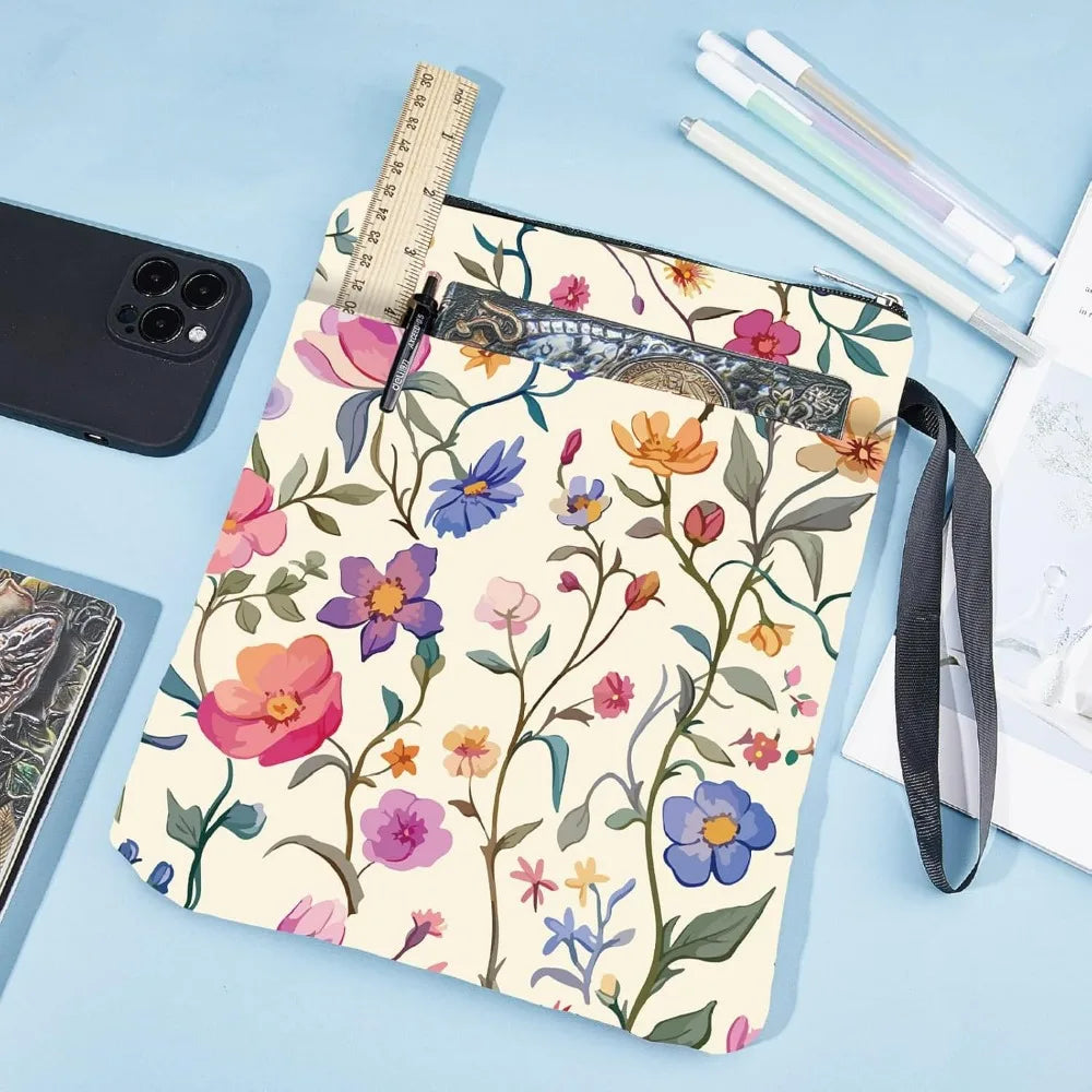 Flower Book Sleeve – Washable Fabric Cover with Zipper & Pocket