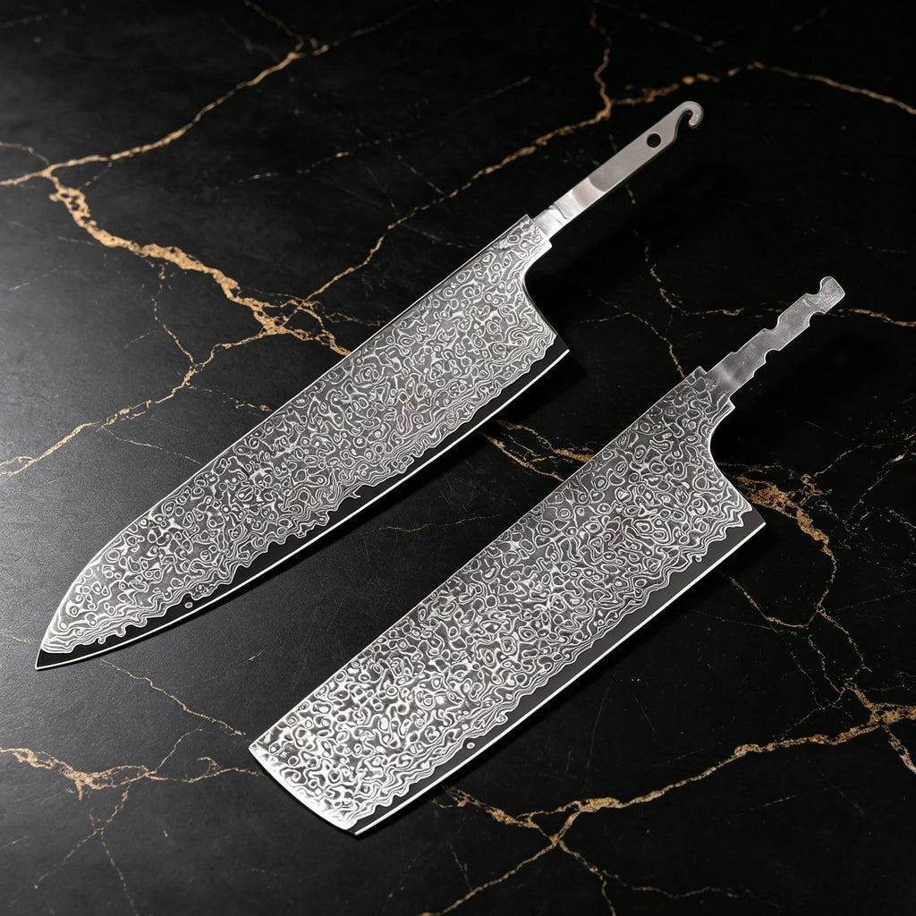 2-Pack 67-Layer Damascus Steel Chef Knife Blanks – DIY Kit