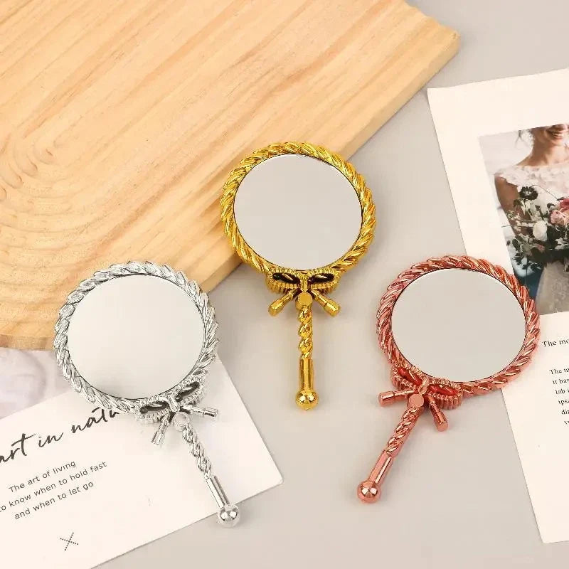 Portable Vintage Handheld Makeup Mirror Hand Hold Round Cosmetic