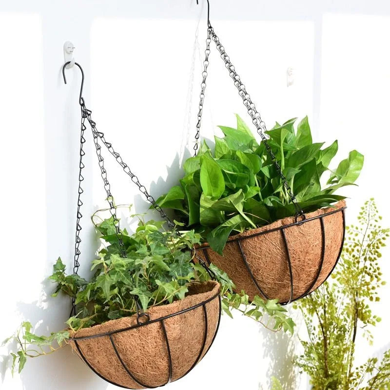 8/10 Inch Metal Hanging Basket with Coconut Liner | Garden Planter