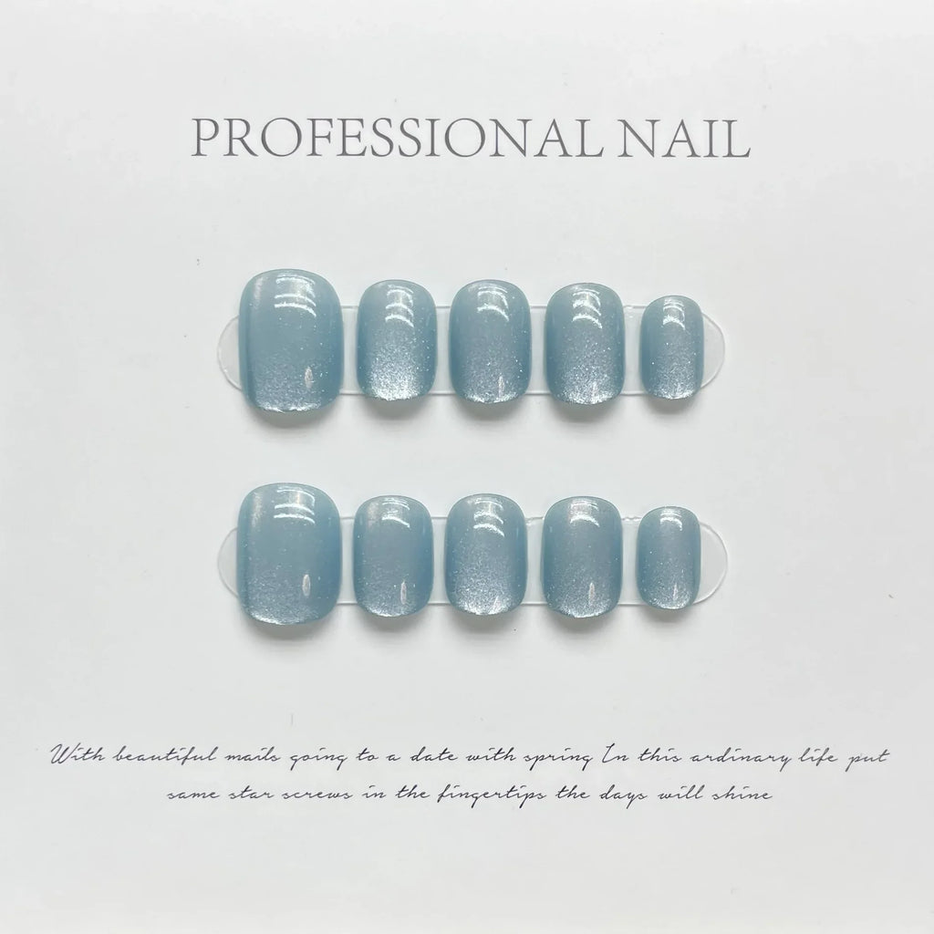Handmade Cat Eye Press On Nails – Short Korean Style 10pcs