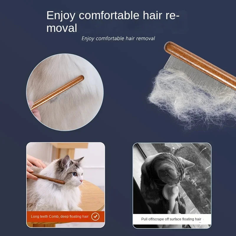 Fine Tooth Cat Comb – Wood & Stainless Steel Pet Grooming Tool