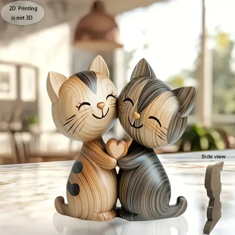 2D Flat Cat Wooden Kitten Dog Couple Sculpture Rabbit Enthusiast