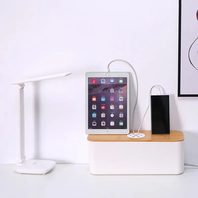 Wooden Cable Storage Box Dustproof Chargers Container Multi