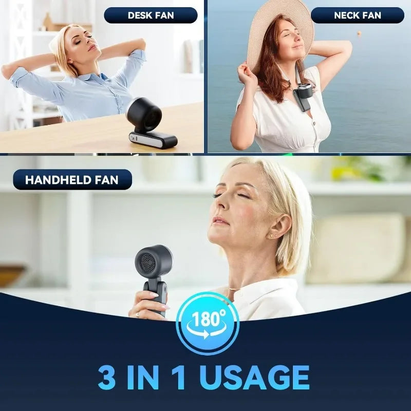 Foldable Neck Fan 180° Handheld & Desktop | 5 Speeds, Type-C