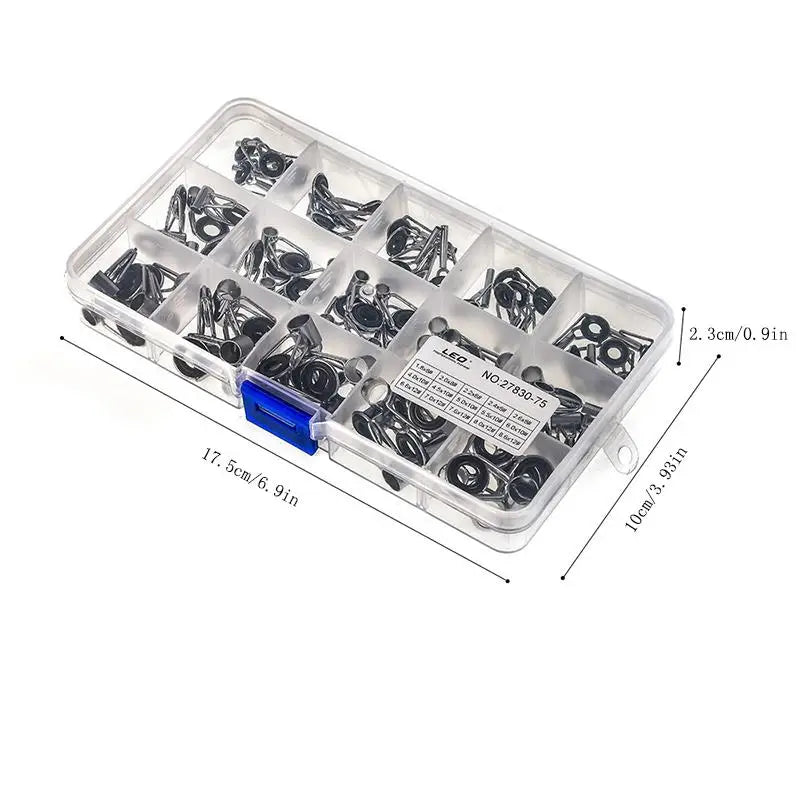 75-Piece Fishing Rod Repair Stainless Steel Ceramic Rings Includes 15