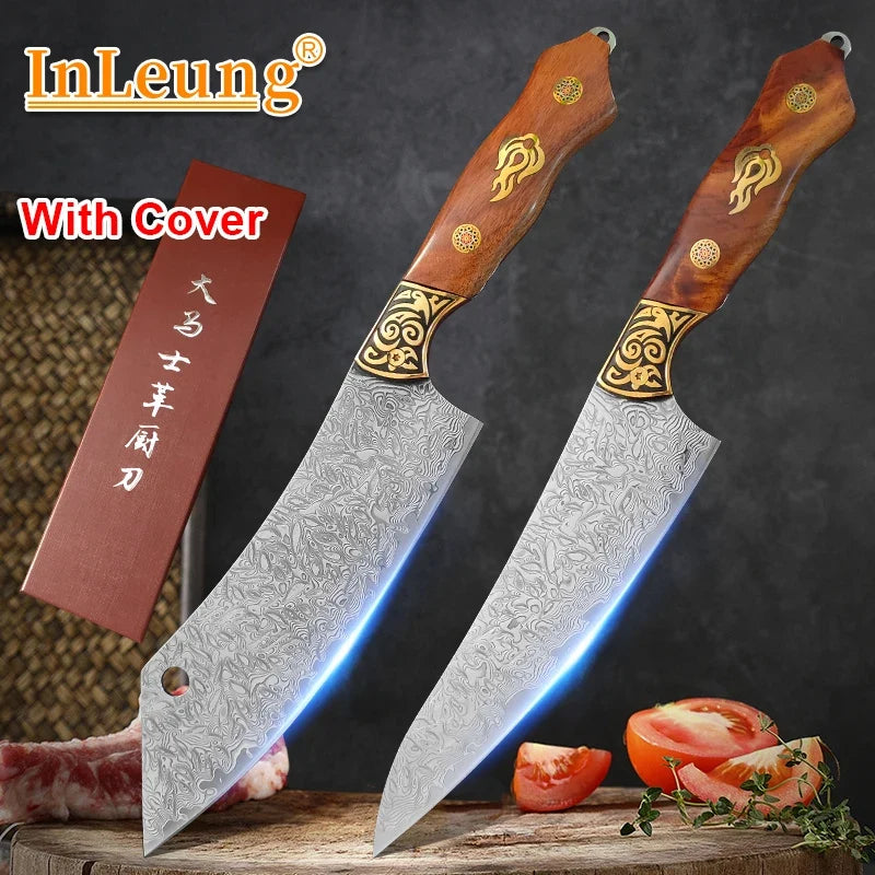 Damascus Steel Chef Knife – Wood Handle & Gift Box | InLeung