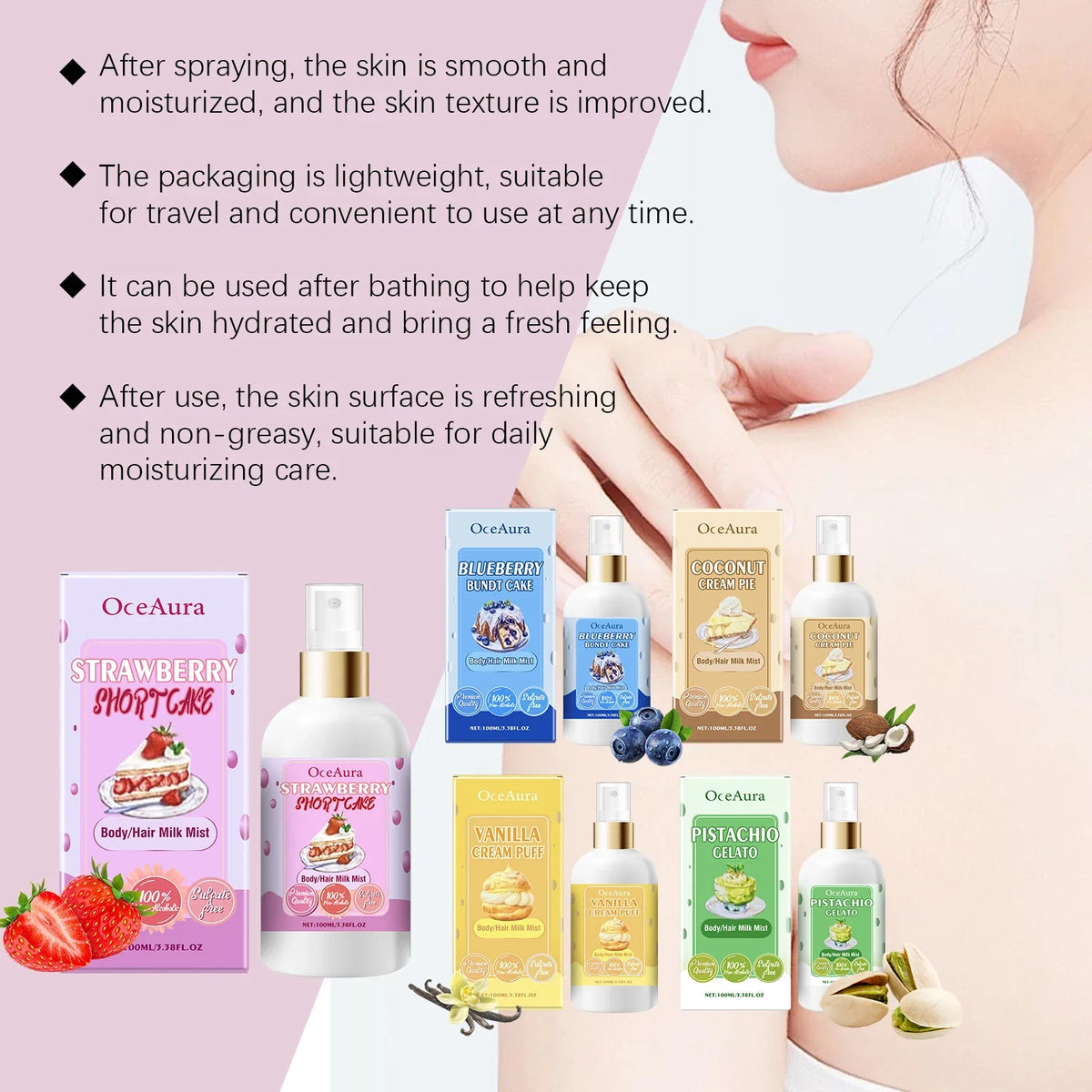 OceAura Strawberry Body Spray | Moisturizing Fragrance Mist 100ml