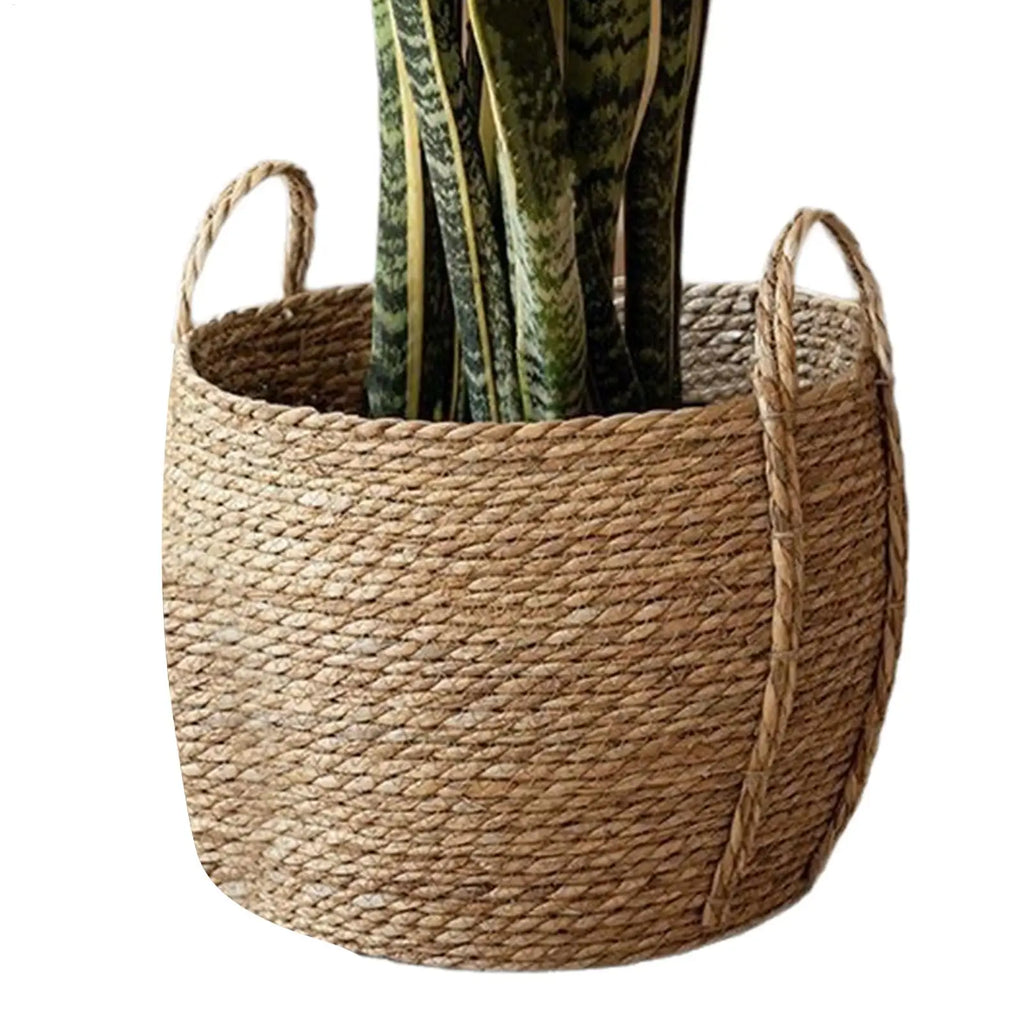 Rattan Planter Basket Floor-standing Flower Pot Handle Woven Plant