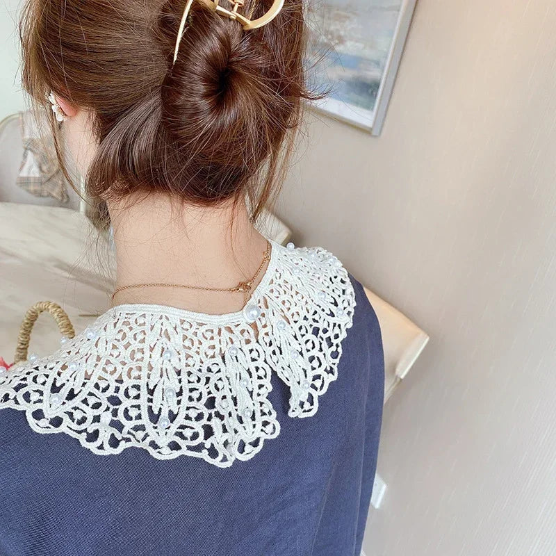 Detachable Lace Doll Collar with Pearl Shoulder Decoration