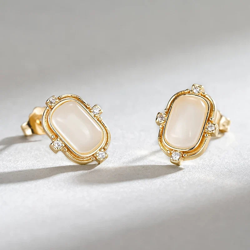 Huitan Opal CZ Gold Stud Earrings – Dainty Geometric Studs