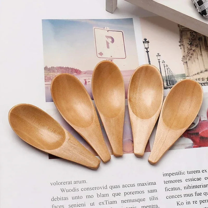 Wood Mini Tea Spoons Set of 5 – Coffee & Sugar Scoops 7cm