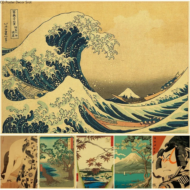 Japanese Landscape Retro Kraft Paper Poster | Vintage Wall Art