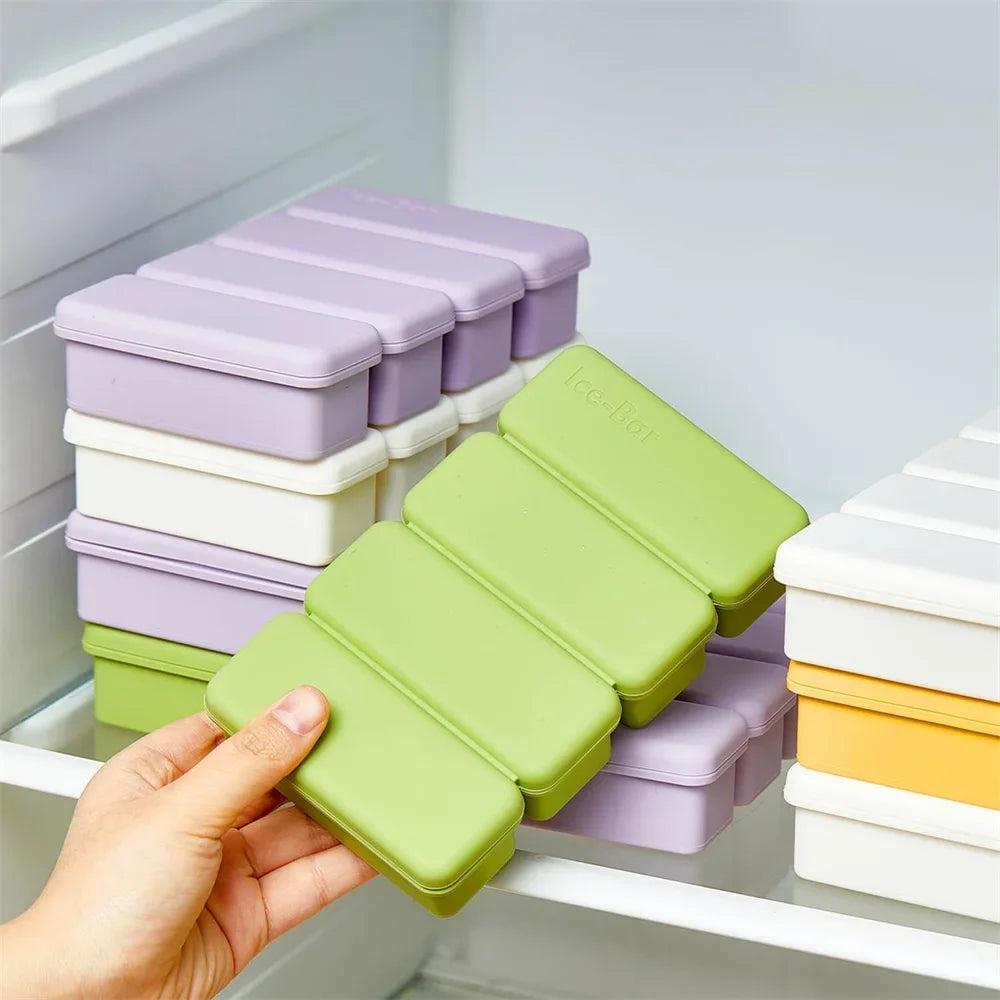 4 Grids Silicone Ice Cubes Trays Lid Homemade Popsicle Mould Food