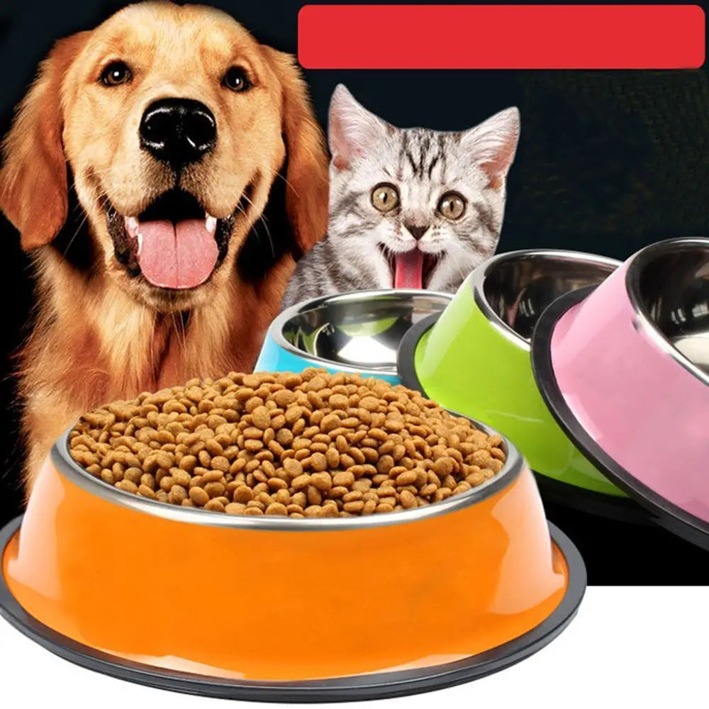 Stainless Cat Bowls Pet Steel Bowl Food Water Dogs Cats Anti-skid
