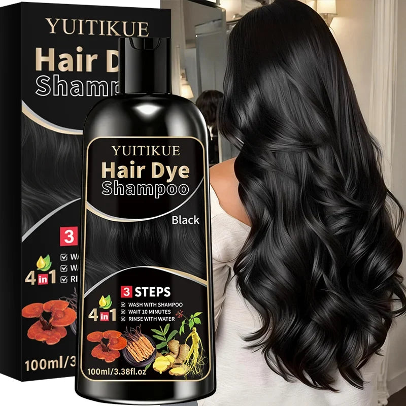 YUITIKUE Herbal Black Hair Dye Shampoo – Long-Lasting Color