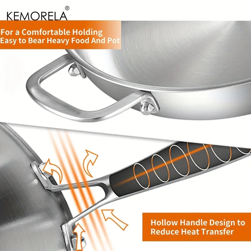 KEMORELA 30cm 316 Stainless Steel Non-Stick Wok Pan