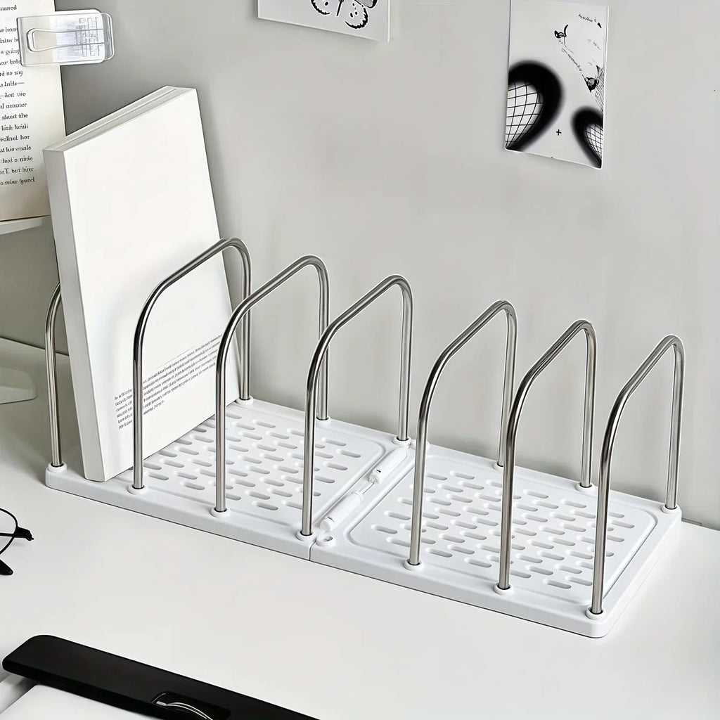 Desktop Book Organizer Stand with Drawers & Pen Holder
