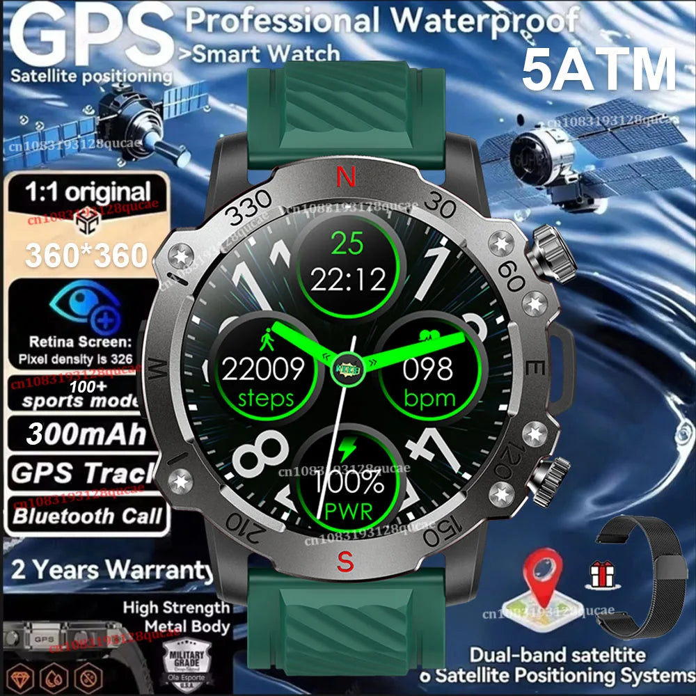 Dual-band GPS Military Smart Watch 5ATM Water-resistant 300mAh