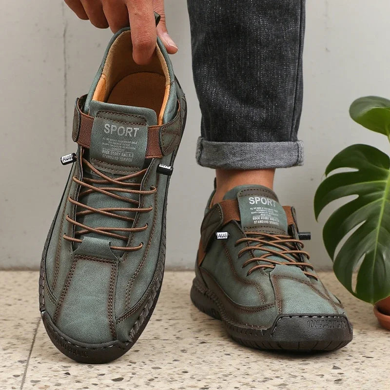 ZULIWAGN Retro Men's Leather Strap Sneakers | Casual Walking Shoes
