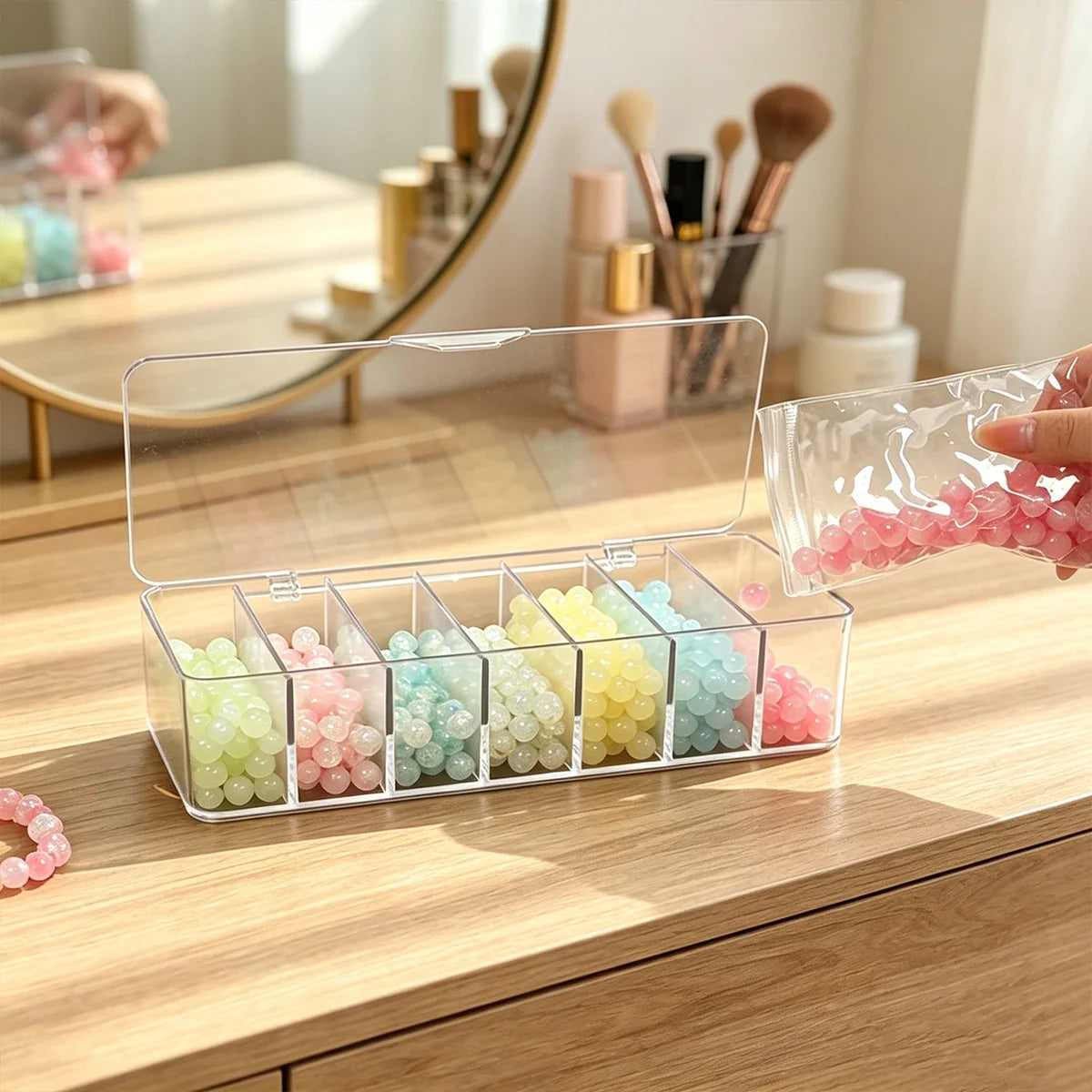 Transparent Flip Cover 8-grid Bead Storage Box Desktop Stackable