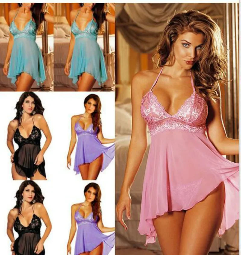 Women's Lace V-Neck Sleeveless Nightdress – Knee-Length Slip