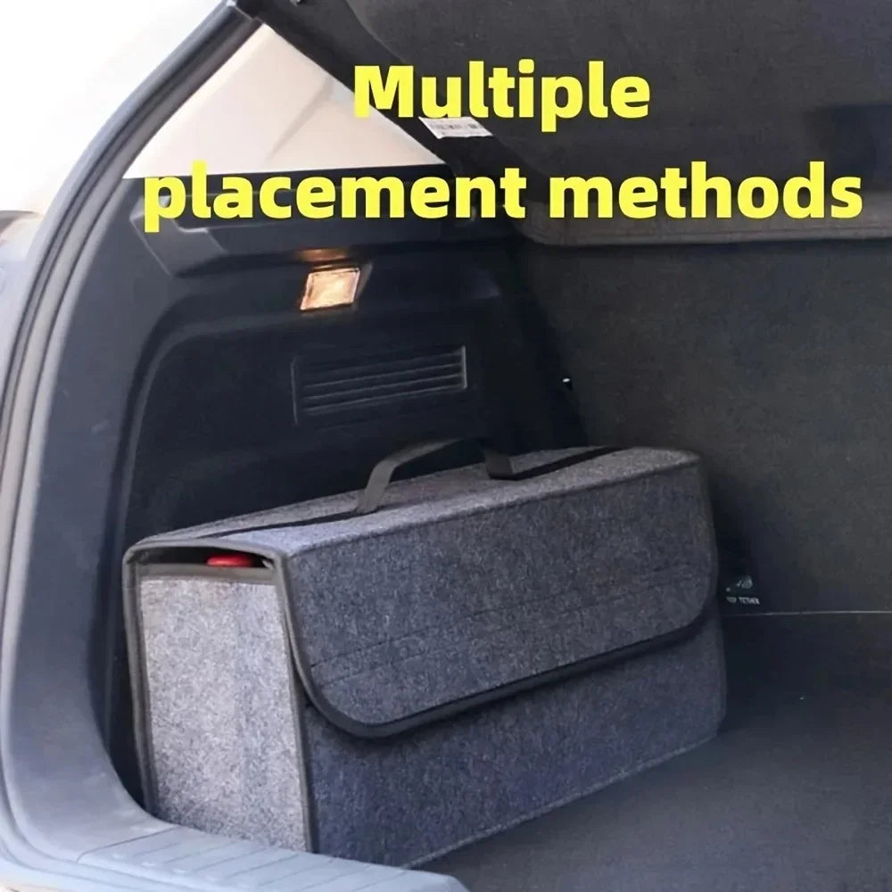 Gray Felt Car Trunk Organizer – Anti-Slip Compartment Box