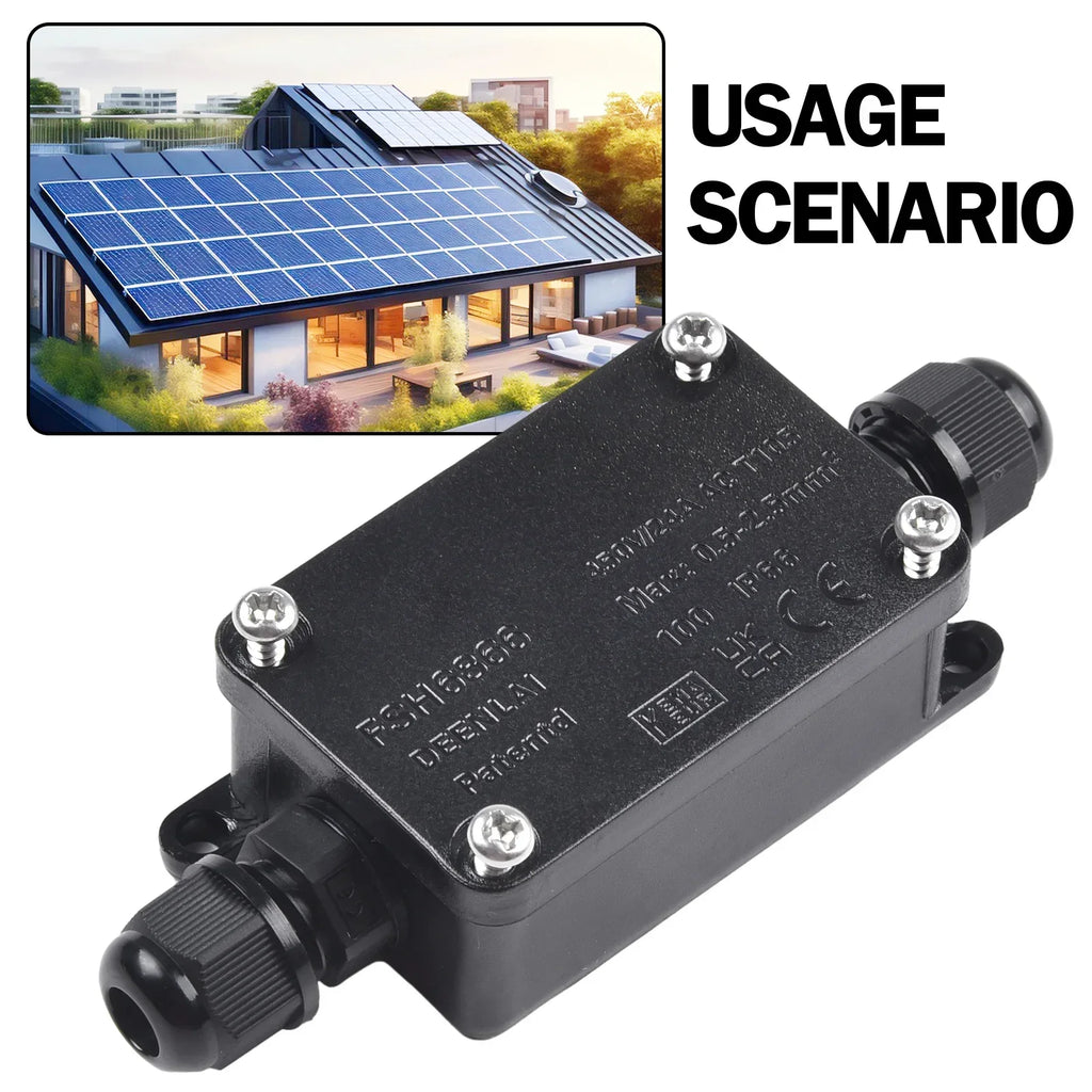 IP66 Waterproof 2-Port Outdoor Junction Box 240V Black