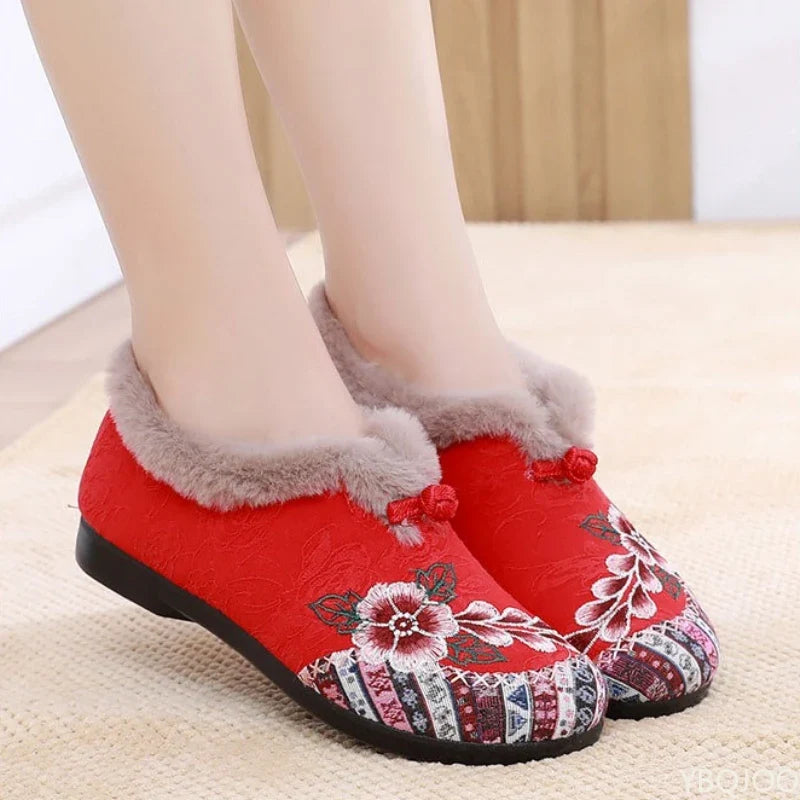 Women's Embroidered Winter Cotton Ankle Boots – Ethnic Style