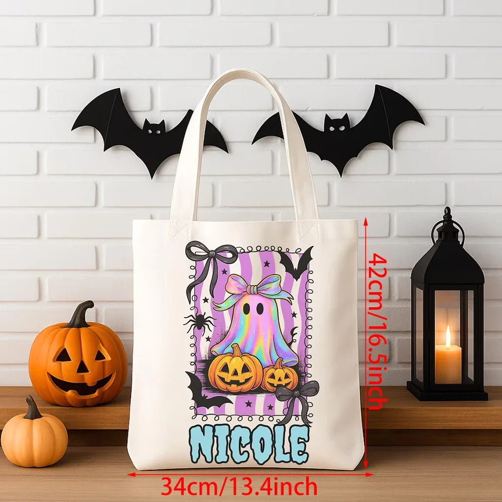 Personalized Halloween Ghost Tote Bag | Custom Name Candy Bag