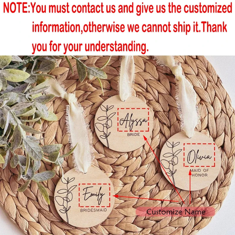 Personalized Wooden Bride & Bridesmaid Dress Hanger Tags – 3 Pack