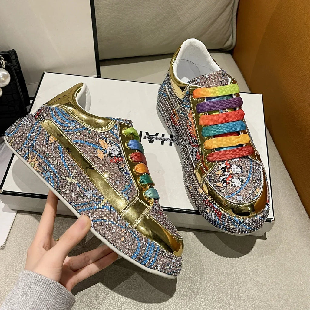YEAE Rhinestone Platform Loafers – Women's Shiny Sneakers