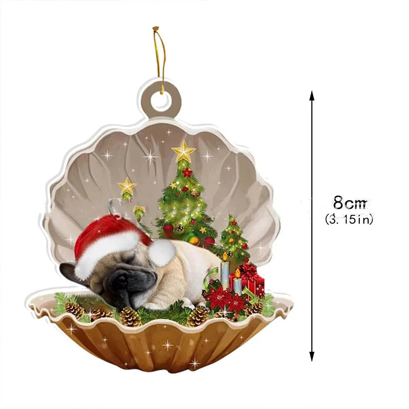 Christmas Puppy Dog Shell Hanging Ornament | Xmas Tree Pendant
