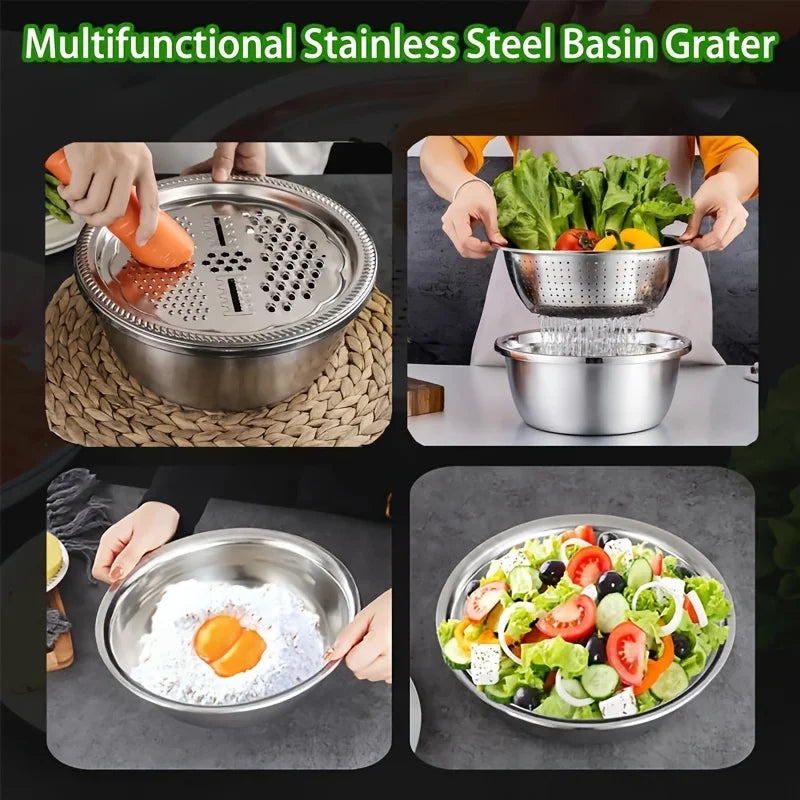 KEMORELA 4-in-1 Stainless Steel Rice Washer Colander & Grater