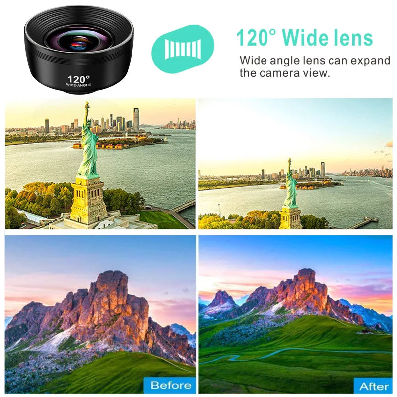 210 HD Fish Eye Lens Phone 120 Wide Angle 25X Macro 2X Portrait