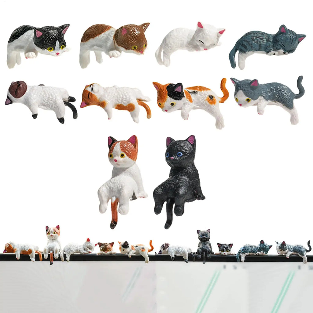 10-Piece Mini Cat Figurines Set – Dashboard & Desk Decor