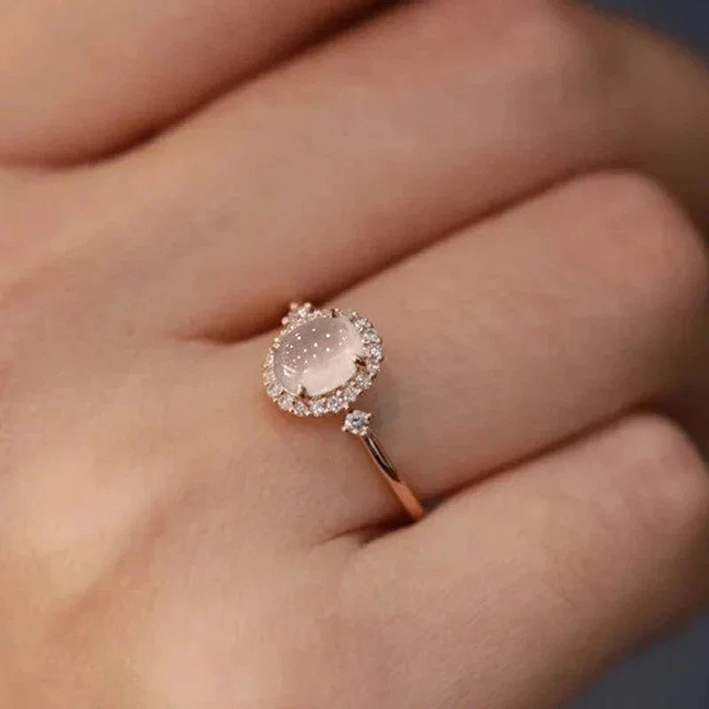Huitan Rose Gold Imitation Opal Ring – Women's Wedding Band