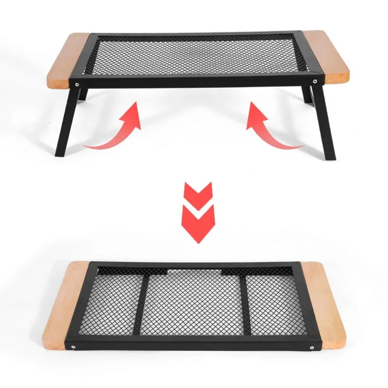 Folding Camping Grill Table – Portable Steel Campfire Grate