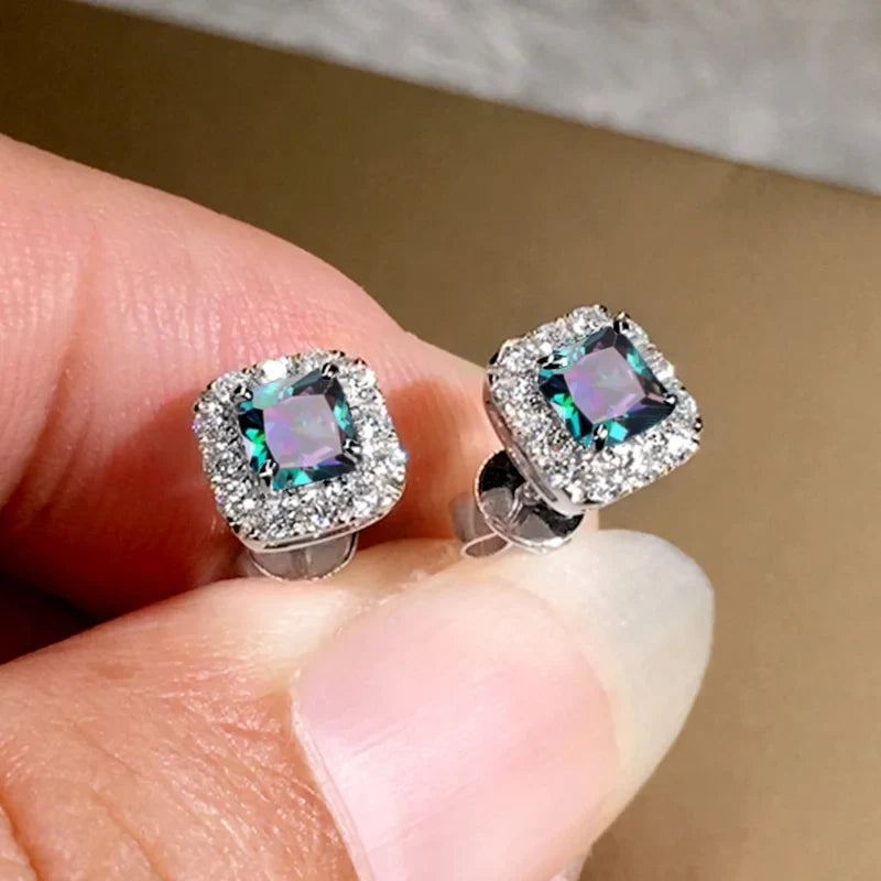 Huitan Cubic Zirconia Stud Earrings – Geometric Fashion Jewelry