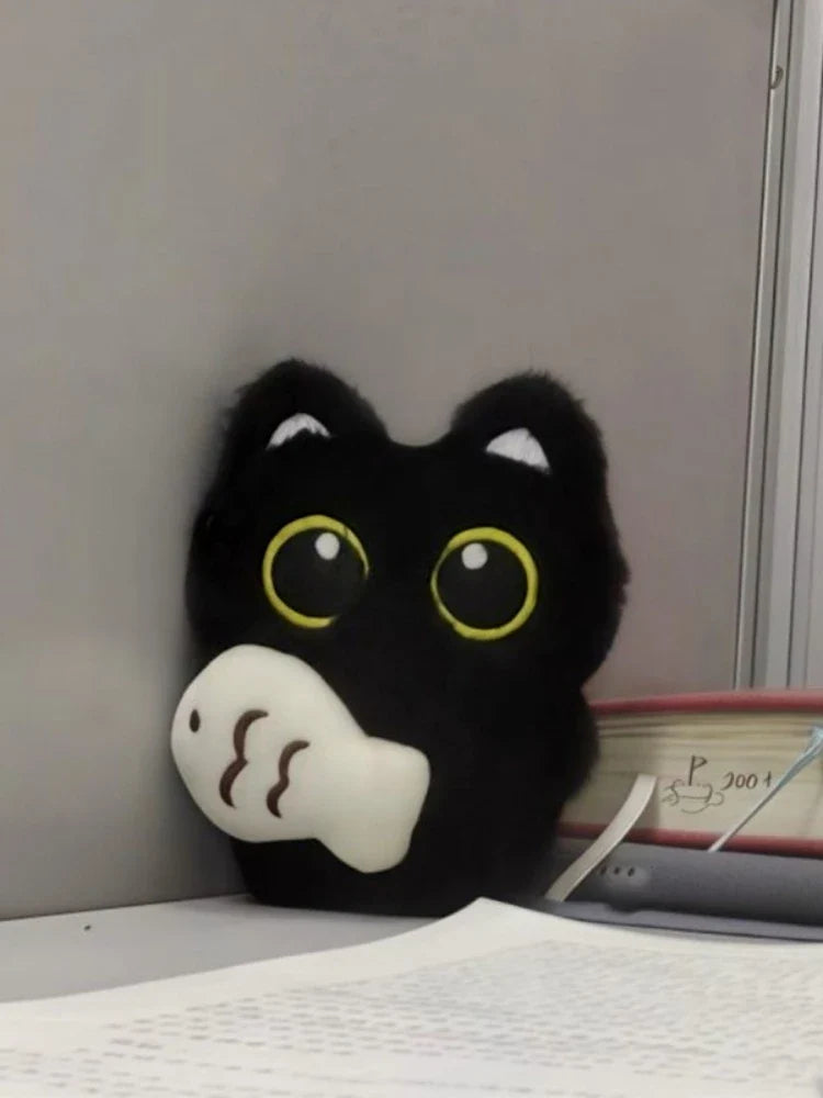 Dark Shadow Cat Plush Keychain | Soft Velvet Fur Key Ring
